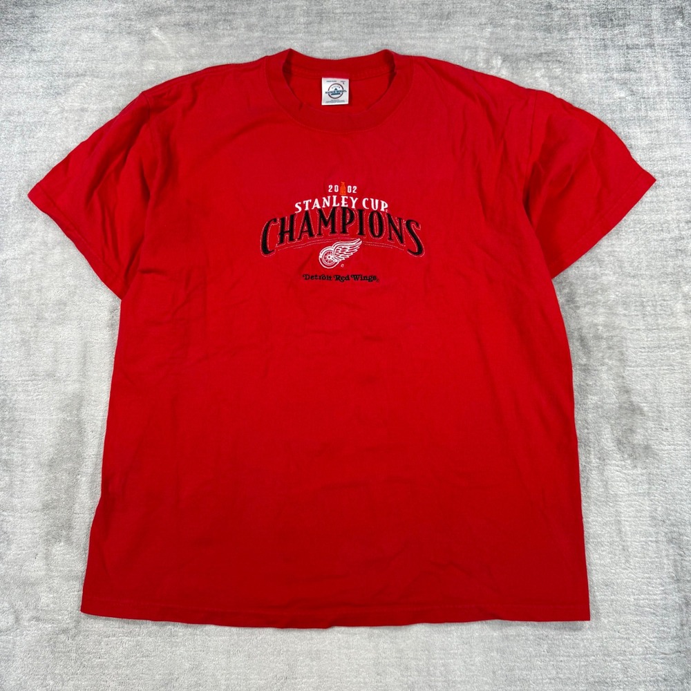 Detroit Red Wings Shirt Men Large Red 2002 Stanley Cup Champions NHL Tee Y2K